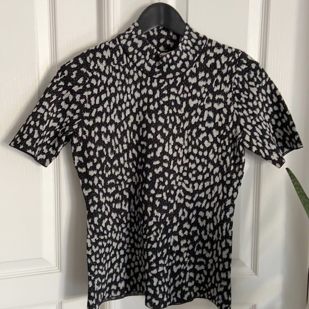 🆕 MICHAEL KORS Black & Silver Lurex Animal Print Top